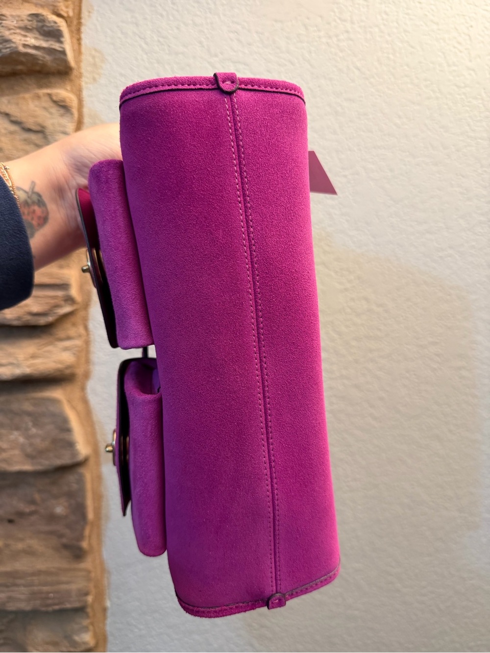 NWT Coach Magenta Suede Turnlock Haversack 27 - Picture 6 of 8
